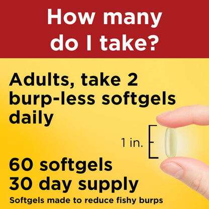 Nature Made fish oil omega 3 supplements - Extra strength burp less formula 60 softgels 30 day supply