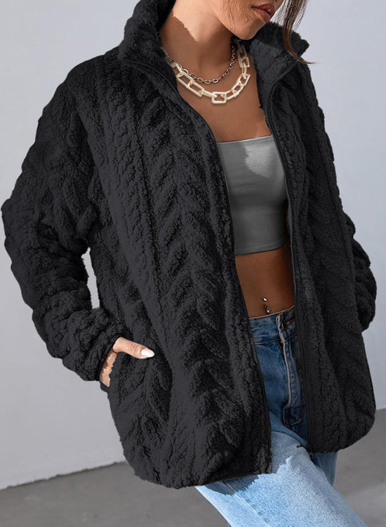 Dokotoo coat — winter fleece with zipper stand collar and pockets