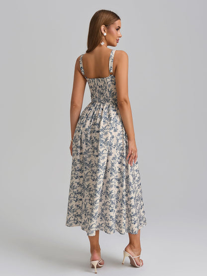 KUTUMAI floral corset midi dress with pockets and slit