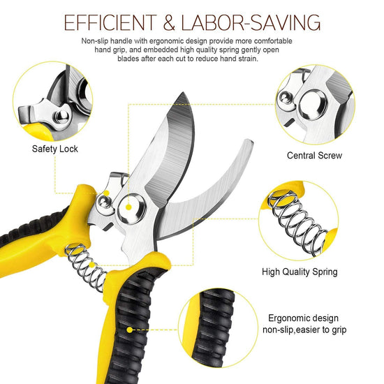 Garden shear scissors — Stainless steel blades handheld pruners set by Wevove