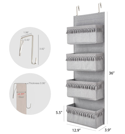 Dahey caddy - over the door organizer with tassels for closet and bathroom storage