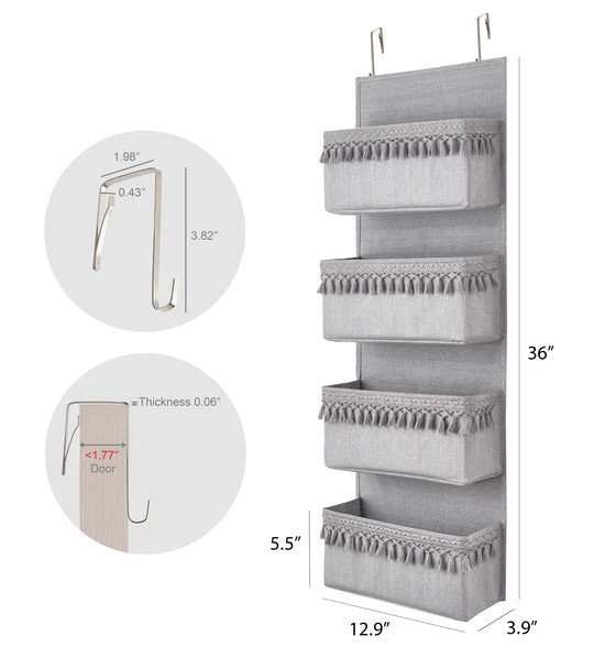 Dahey caddy - over the door organizer with tassels for closet and bathroom storage