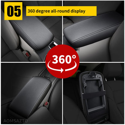 AOMSAZTO armrest console cover — black with black stitches for Nissan Altima 2013-2018