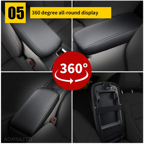 AOMSAZTO armrest console cover — black with black stitches for Nissan Altima 2013-2018