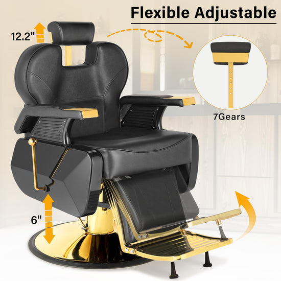Barber Salon Hair Chair, Hydraulic Rolling 360° Swivel Barber Reclining Chairs for Barbershop, Heavy Duty Hairdresser Chair Beauty Salon Spa Shampoo Styling Equipment, Adjustable Headrest, Black&Gold