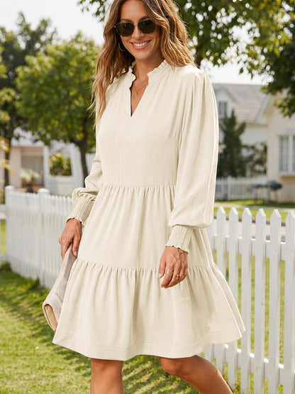 Imily Bela Womens Fall Long Sleeve Tunic Dress Casual V Neck Loose Ruffle Tiered Dress
