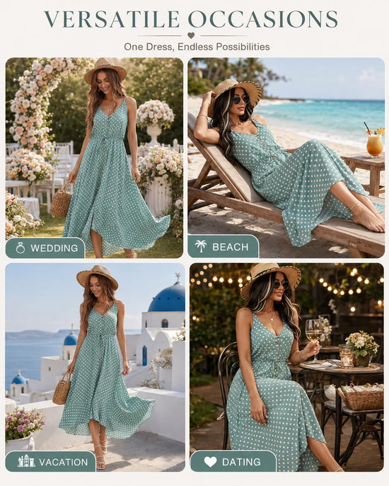 Brovave dress — Casual boho polka dot midi sundress with spaghetti straps