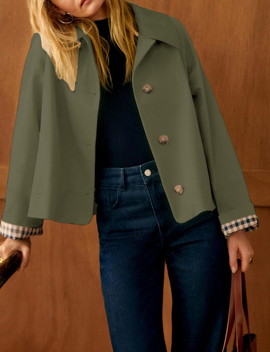 Yeokou women coat with plaid lining and pockets