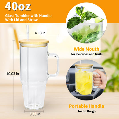 FECBK 40 oz glass tumbler with handle - high capacity and comfortable grip.FECBK drinking cup — 40 oz glass tumbler with handle and comfortable grip.