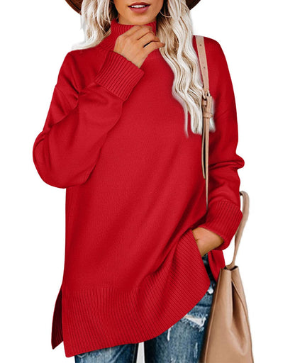 Glanzition sweater — Turtleneck oversized pullover with side split