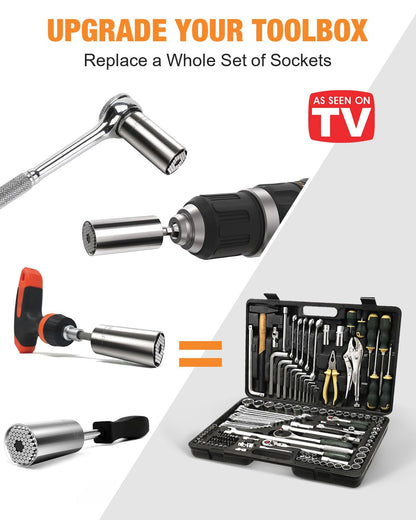 Fastener drive bit — Universal socket tool set with power drill adapter 7-19 mm