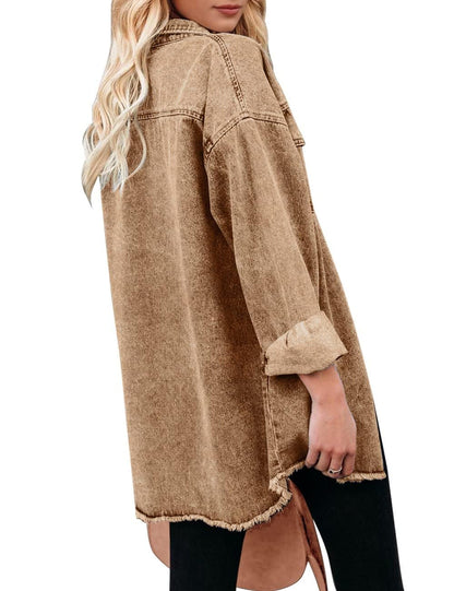 Vetinee women's oversized shacket with frayed hem and pockets