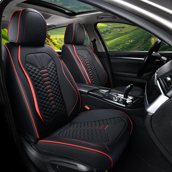 Coverado seat covers - waterproof nappa leather for 5-seat cars in black and red