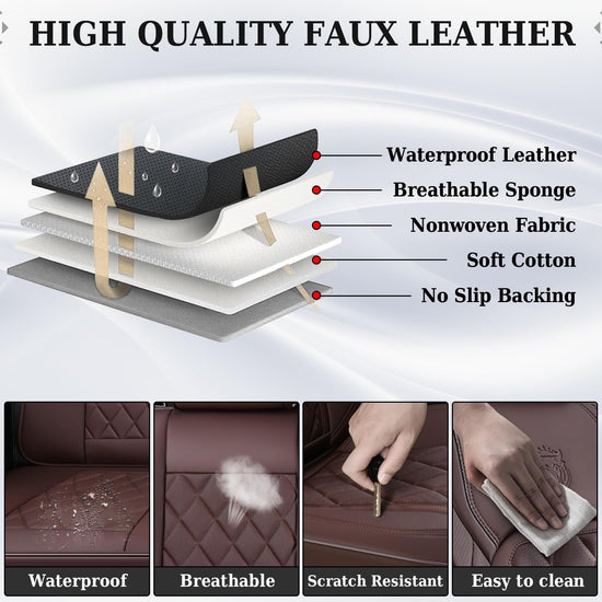 Coverado vehicle seat cover — luxury faux leather, waterproof, universal fit, brown