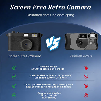 Screen Free Digital Camera, Reusable 12MP Vintage Digital Camera with Unlimited DIY Filters, OTG Support and Flash Light for Summer Camp with 8GB Micro SD Card, OTG Adapter and Type-C Cable（Black）