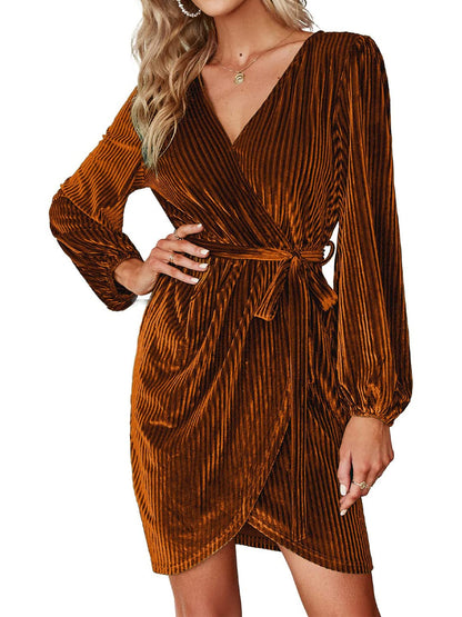 BerryGo women's velvet mini dress — long sleeve wrap style for cocktail parties and winter