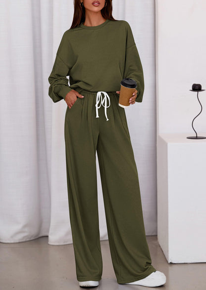 Coordinated outfit — PrettyGarden women's lounge set with long sleeve sweatshirt and wide leg pants