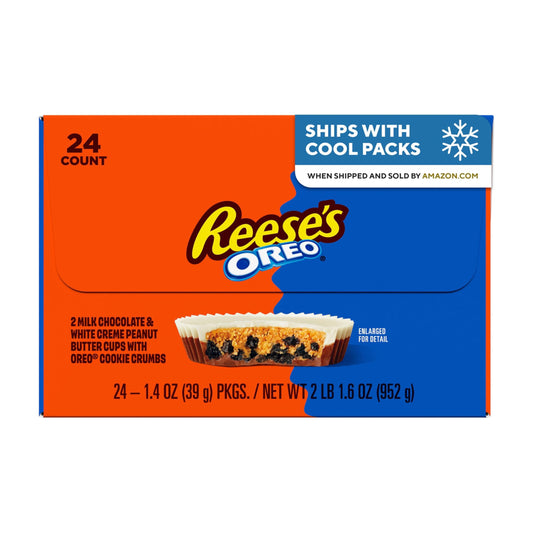 Chocolate candy — Reese's Oreo peanut butter cups in milk chocolate and white creme, 24 count