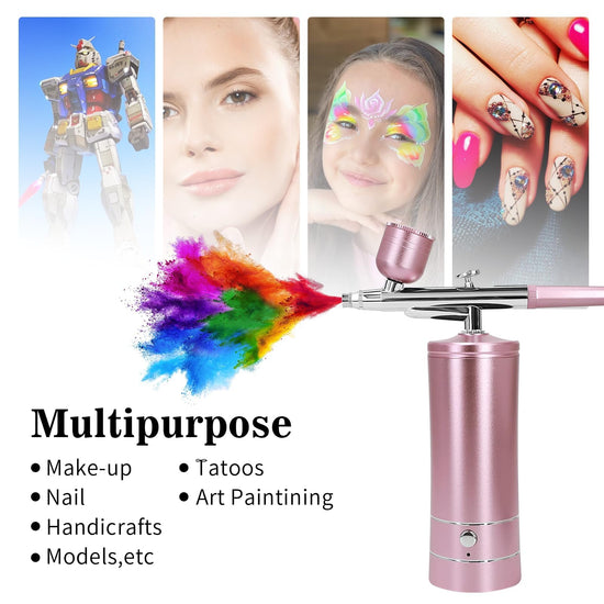 Airbrush Kit Air Brush Kit With Air Compressor Nail Charms Wireless Air Brush for Barber, Nail Art,Makeup, Model Painting (Pink)