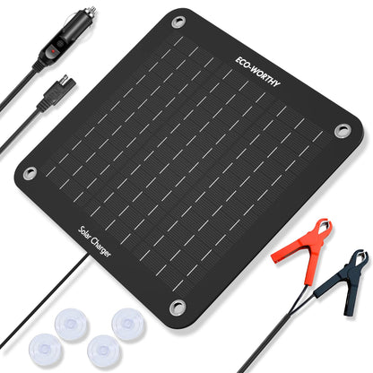 ECO-WORTHY solar car battery trickle charger - Portable power panel backupECO-WORTHY battery charger - 12 volts 5 watts solar car battery maintainer