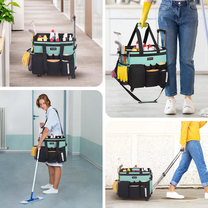 Utility cart wagon — waterproof rolling cleaning caddy with detachable trolley