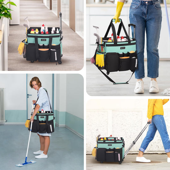 Utility cart wagon — waterproof rolling cleaning caddy with detachable trolley