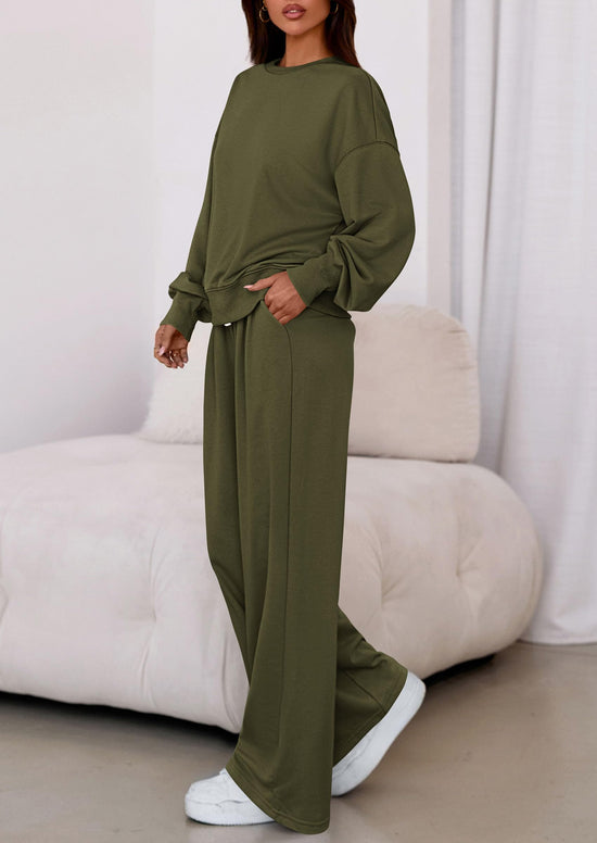 Coordinated outfit — PrettyGarden women's lounge set with long sleeve sweatshirt and wide leg pants