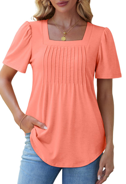 OFEEFAN shirt with pleated square neck and puff short sleeves