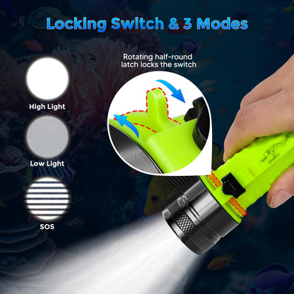 BlueFire rechargeable diving flashlight — 1500 lumen underwater light with 3 modes