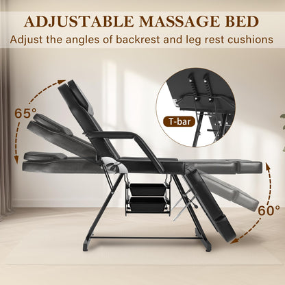 KIIUMI Tattoo Chair for Client, Facial Bed Esthetician Massage Headrest Table with Rolling Stool, Split Legs Design, Professional Beauty Lash Bed for Salon Spa Barber Massage Equipment, Black
