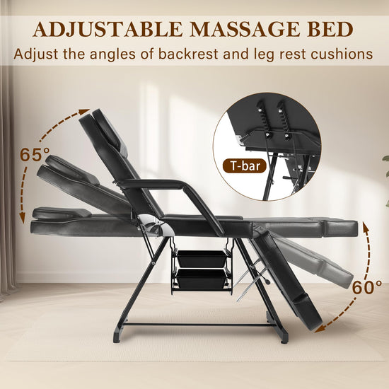 KIIUMI Tattoo Chair for Client, Facial Bed Esthetician Massage Headrest Table with Rolling Stool, Split Legs Design, Professional Beauty Lash Bed for Salon Spa Barber Massage Equipment, Black