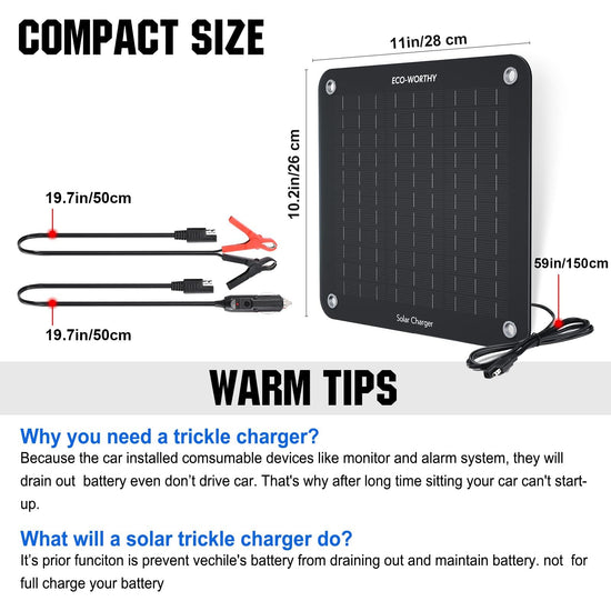 ECO-WORTHY solar car battery trickle charger - Portable power panel backupECO-WORTHY battery charger - 12 volts 5 watts solar car battery maintainer