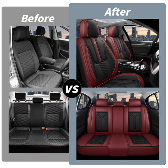 Arazi 5 seat covers — full coverage leather for 5 seats in black and red