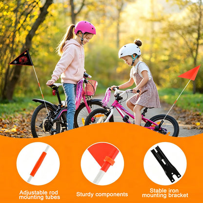 2 Pcs Bike Flag with Pole 6 Ft Bicycle Safety Flag with Adjustable Height Heavy Duty Fiberglass Pole Tear-Resistant Waterproof Orange Safety Flag Spider Dinosaur Pirate Fags for Kids (Back(Pirate))