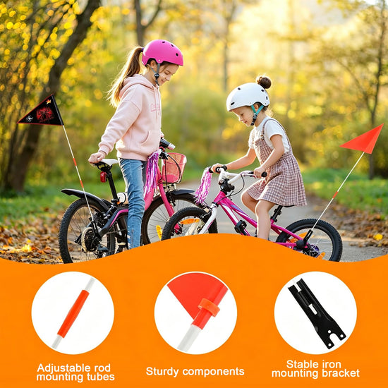 2 Pcs Bike Flag with Pole 6 Ft Bicycle Safety Flag with Adjustable Height Heavy Duty Fiberglass Pole Tear-Resistant Waterproof Orange Safety Flag Spider Dinosaur Pirate Fags for Kids (Back(Pirate))