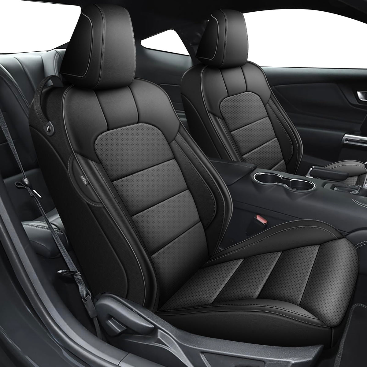 AOMSAZTO vehicle seat cover - Custom fit faux leather black for Ford Mustang 2015-2026