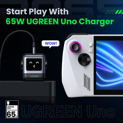 UGREEN charging adapter — 65W GaN compact design with 3 ports for fast charging