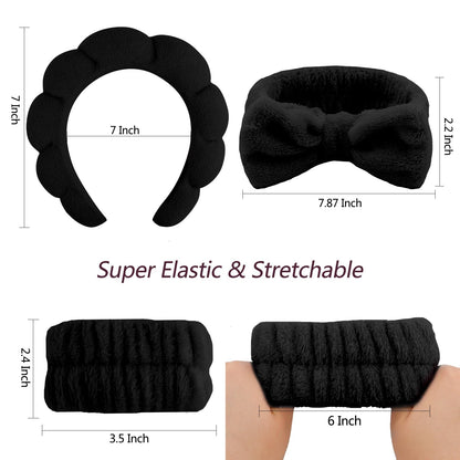 VELSCRUN hairband set with bow tie design for spa and skincare use.
