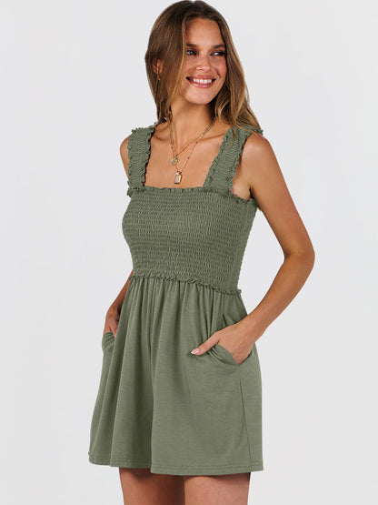 One-piece outfit — Caracilia women's summer casual smocked romper with square neck
