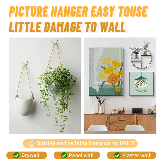 FURHUA storage hooks with drywall hooks for hanging pictures and art, office pack