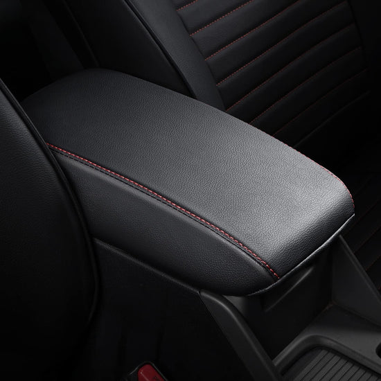 AOMSAZTO armrest covers - Black with red stitches for 2013-2016 Subaru Impreza