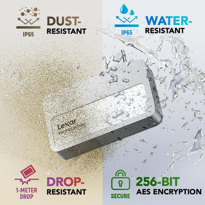 Lexar Professional Go portable SSD - Supports Apple 4K 60fps ProRes, up to 1050MB/s speed.
