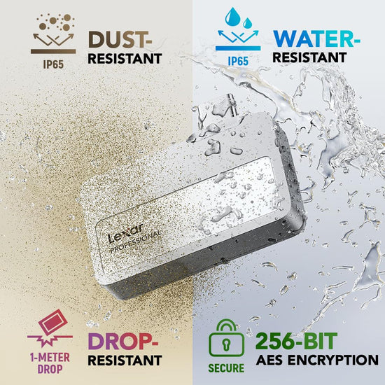 Lexar Professional Go portable SSD - Supports Apple 4K 60fps ProRes, up to 1050MB/s speed.