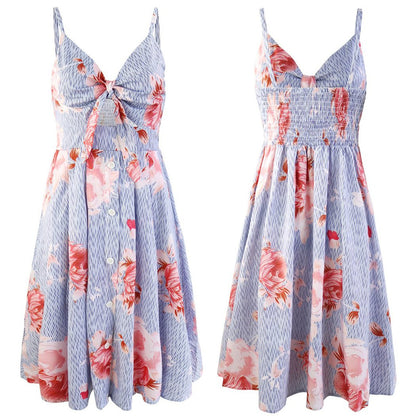 ECOWISH dress — Tie front v-neck spaghetti strap backless midi dress