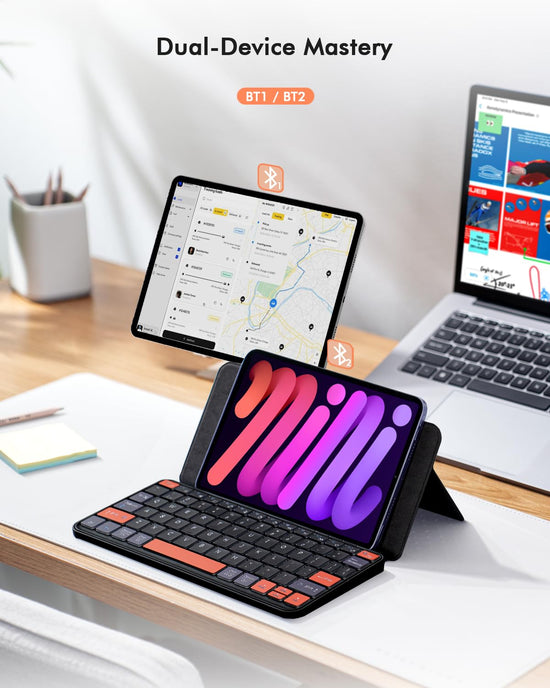 Universal keyboard plus dual Bluetooth portable keypad with removable stand and backlit