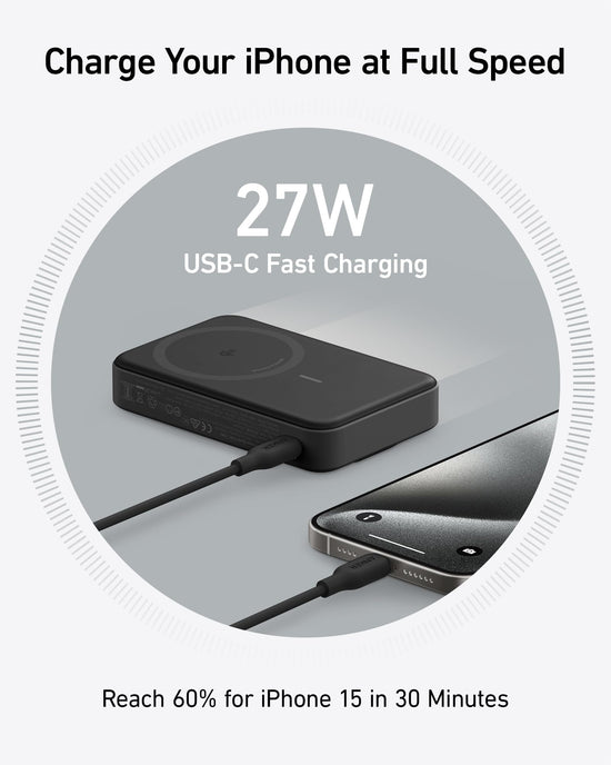 Anker MagGo power bank — 15W MagSafe-compatible portable charger with stand and display