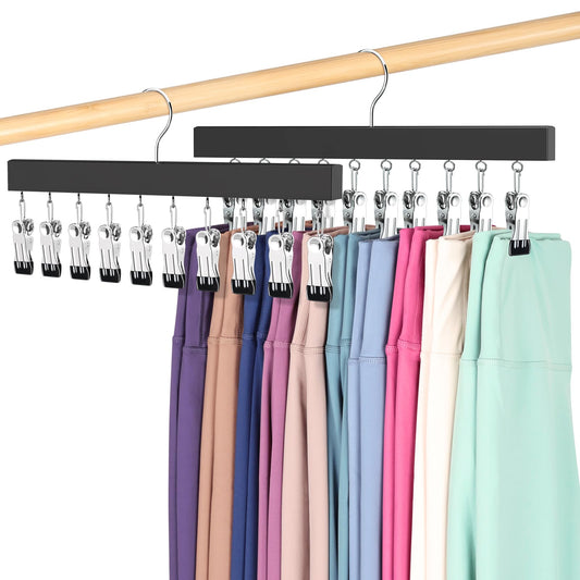 Clothes hanger — ORROENS wooden organizer with clips for 24 leggings and pants