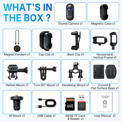 UYIKOO 4K Mini Body Action Camera with 1.47" Screen, 64GB Thumb Size Small POV Camera with WiFi, Tiny Wearable Magnetic Camcorder for Work Vlogging Cycling Motorcycle Pet Travel