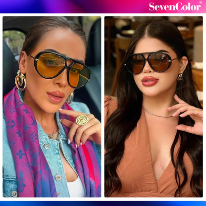 Sunglasses — Trendy oversized aviator style with retro round shield design
