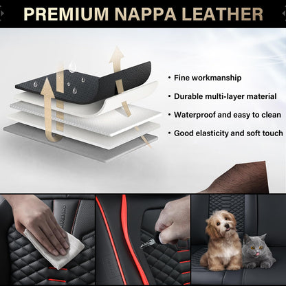 Coverado car seat covers - waterproof nappa leather seat covers for cars, black and red
